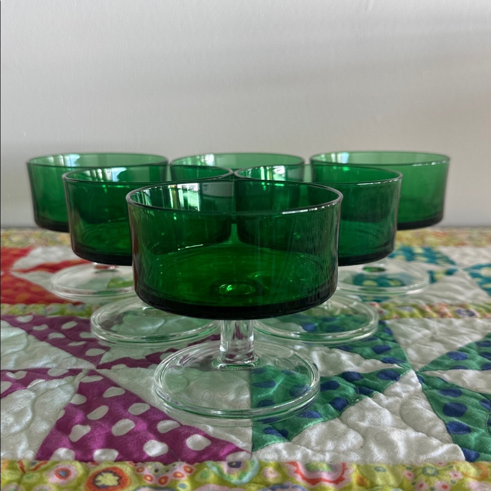 Vintage 1970s Luminarc Cavalier Green Sherbet Dessert Dishes, Set of 6, France